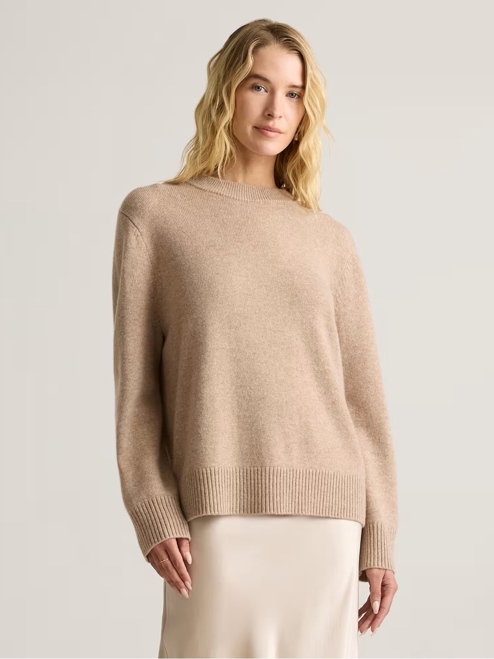 Mongolian Cashmere Oversized Crewneck Sweater In Oatmeal Size Medium